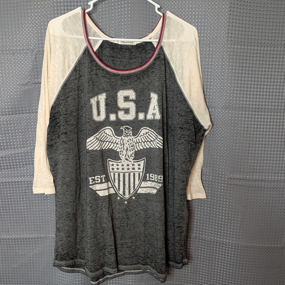 Maurices Gray and Cream 3/4 Sleeve Tee